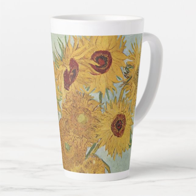 Caneca De Café Latte Girassóis (a azul)-Vincent van Gogh (Ângulo direito)
