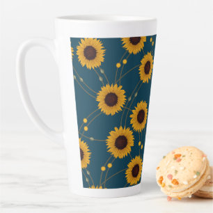 Caneca De Café Latte Girassóis Amarelos Florais Retro Art Nouveau Aleat