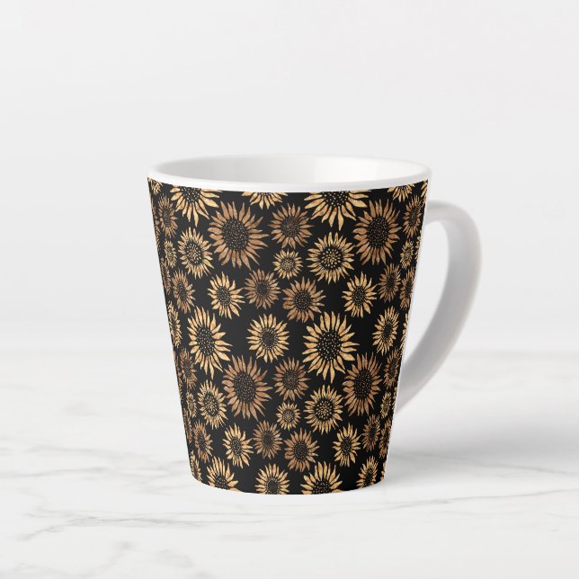 Caneca De Café Latte Girassóis dourados negros elegantes (Ângulo direito)