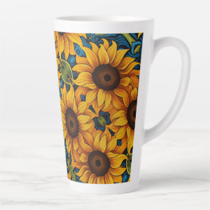 Caneca De Café Latte Girassóis Floral moderno desgastado