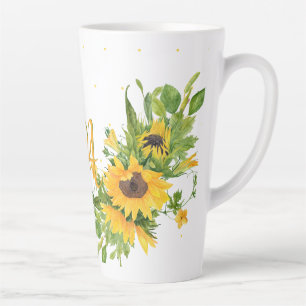 Caneca De Café Latte Girassóis monogamados Blue Yellow Decor Modern