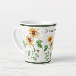 Caneca De Café Latte Girassóis personalizados nas folhas de maple
