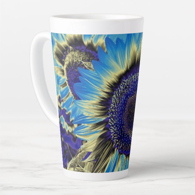 Caneca De Café Latte Girassol Azul (Ângulo esquerdo)