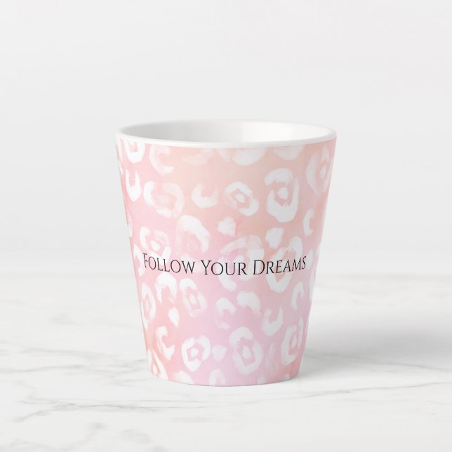 Caneca De Café Latte Girly Blush Pink White Leopard Animal  (Frente)