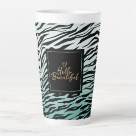 Caneca De Café Latte Girly Mint Black Zebra Print Ombre Olá Bela