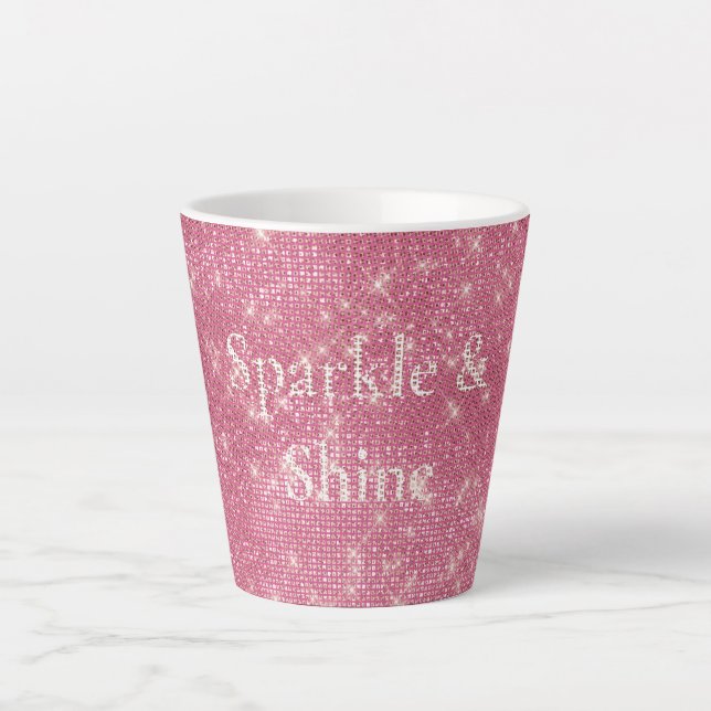 Caneca De Café Latte Girly Pink Glitzy Sparkle (Frente)