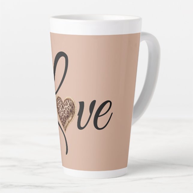 Caneca De Café Latte Glam Leopard Heart Love Design (Ângulo direito)
