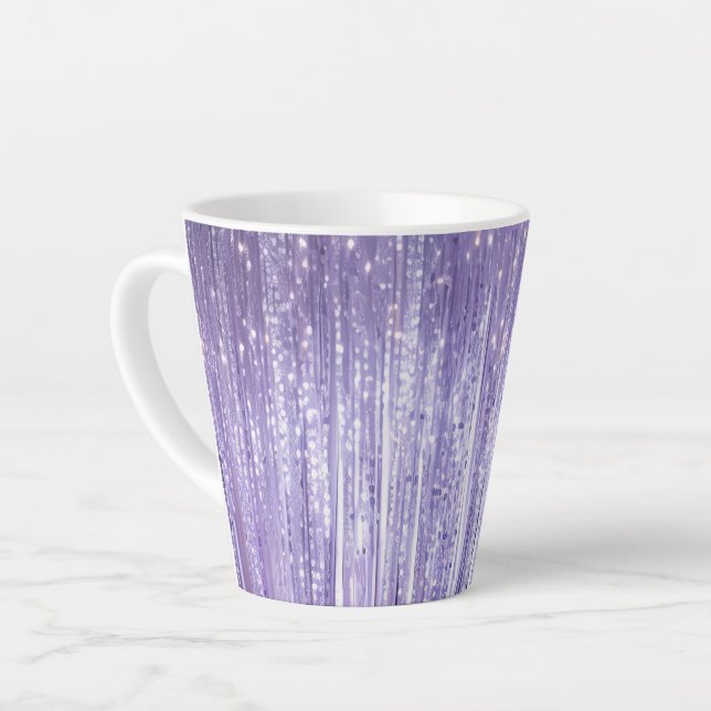 Caneca De Café Latte Glam Purple Lavanda Tinsel Strips Natal (Ângulo esquerdo)