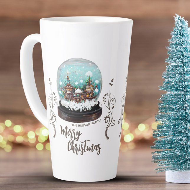 Caneca De Café Latte Glass Snowball Winter Village Foliage Christmas (Criador carregado)