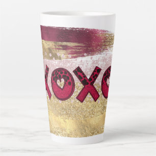 Caneca De Café Latte Glitter Dourado Namorados XOXO de Luxo Vermelho Lu