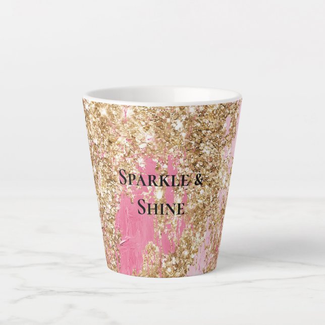 Caneca De Café Latte Glitter Dourado Rosa Menino (Frente)