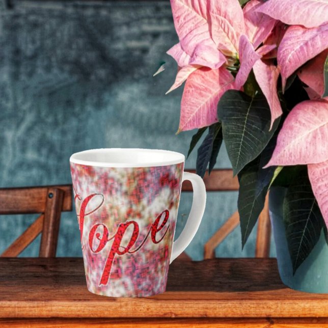 Caneca De Café Latte Glitz em Peppermint Latte Mug (Hope for a Happy Christmas, displayed in the delicious colors of peppermint!)
