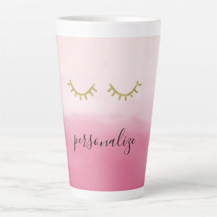 Caneca De Café Latte Glitz Eyelashes Rosa Glitz Dourado