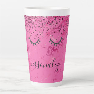 Caneca De Café Latte Glitzy Black Eyelashes Rosa Marble Glitz