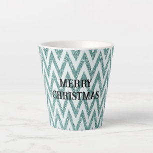 Caneca De Café Latte Glitzy Mint Green White Chevron Strips Natal
