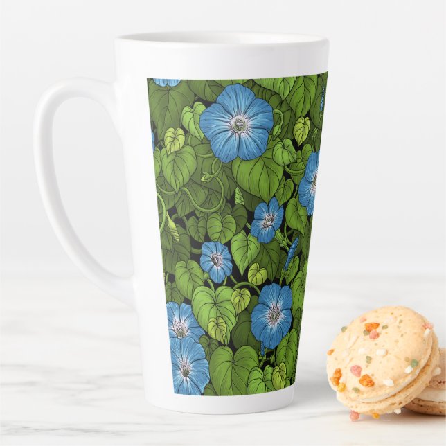 Caneca De Café Latte Glória da manhã em azul e verde (In Situ)
