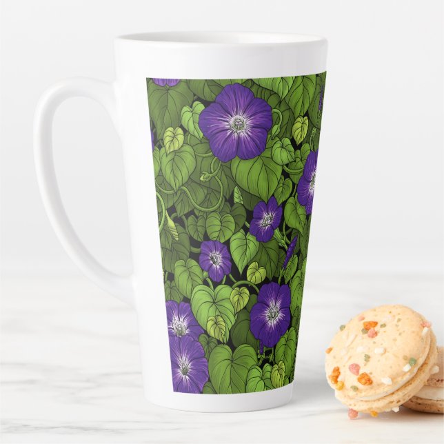 Caneca De Café Latte Glória da manhã em roxo e verde (In Situ)