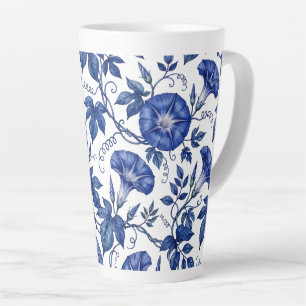 Caneca De Café Latte Glórias Matutinas Azul Cobalto Branco Estilo Delft