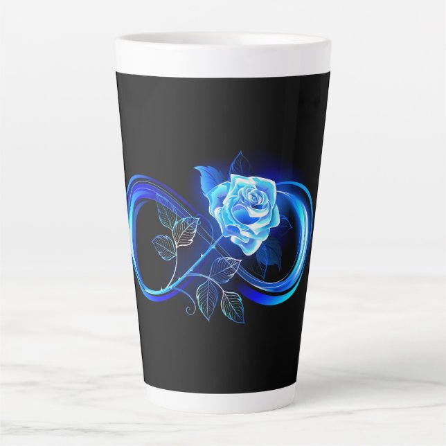 Caneca De Café Latte Glowing infinity with blue rose (Frente)