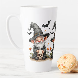 Caneca De Café Latte Gnome de Halloween com Caveira