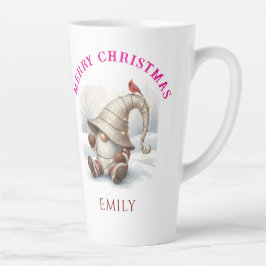 Caneca De Café Latte Gnome de Natal Personalizado Aquarela