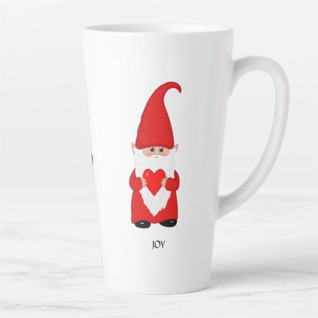 Caneca De Café Latte Gnomo Bonito Vestido em Vermelho com Coração (Direita)