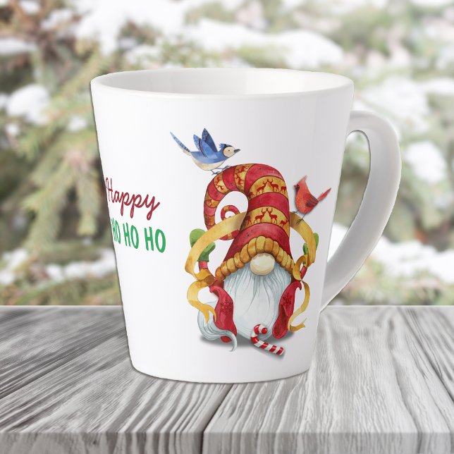 Caneca De Café Latte Gnomo de Fita Engraçado com Aves (Criador carregado)