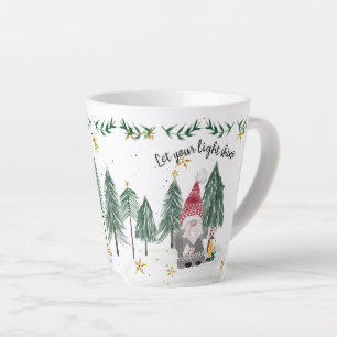 Caneca De Café Latte Gnomo de Natal Aquarela Estrelas Claras