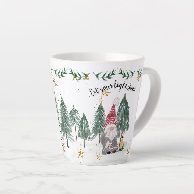 Caneca De Café Latte Gnomo de Natal Aquarela Estrelas Claras (Ângulo direito)