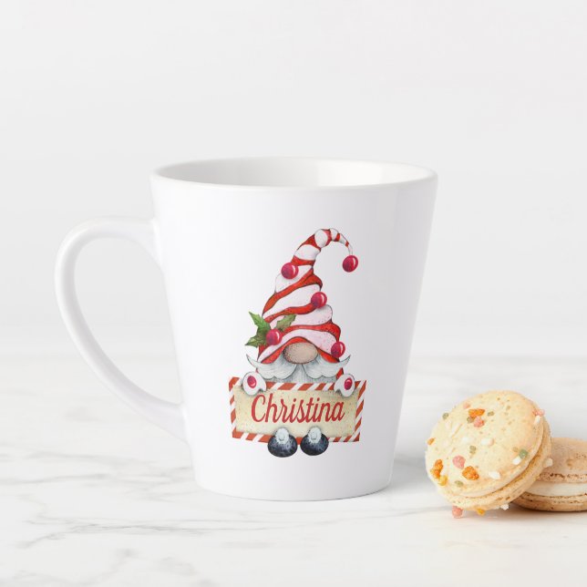 Caneca De Café Latte Gnomo de Natal Gnomo Vermelho Strike Nome Personal (In Situ)