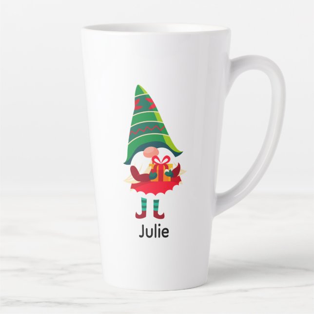 Caneca De Café Latte Gnomo de Natal personalizado segurando uma caixa d (Direita)