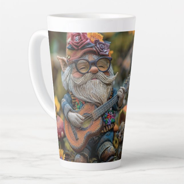 Caneca De Café Latte Gnomo musical bonito tocando guitarra (Ângulo esquerdo)