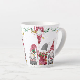 Caneca De Café Latte Gnomos de Natal Aquarela Amor Alegria Folhagem de