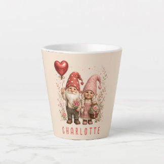 Caneca De Café Latte Gnomos do Dia dos Namorados Florais Personalizados