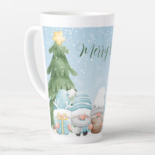Caneca De Café Latte Gnomos e Árvore de Natal (Ângulo esquerdo)