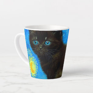 Caneca De Café Latte Gogh Style Starry Night Cat