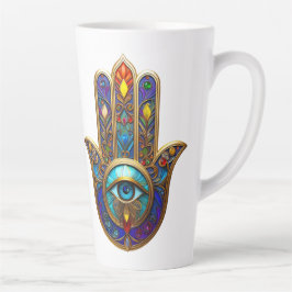 Caneca De Café Latte Gold Colorful Hamsa Turquoise Sapphire Third Eye