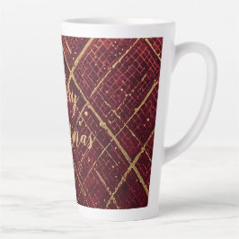 Caneca De Café Latte Gold Red Cross Pattern, Gold Merry Christmas ,