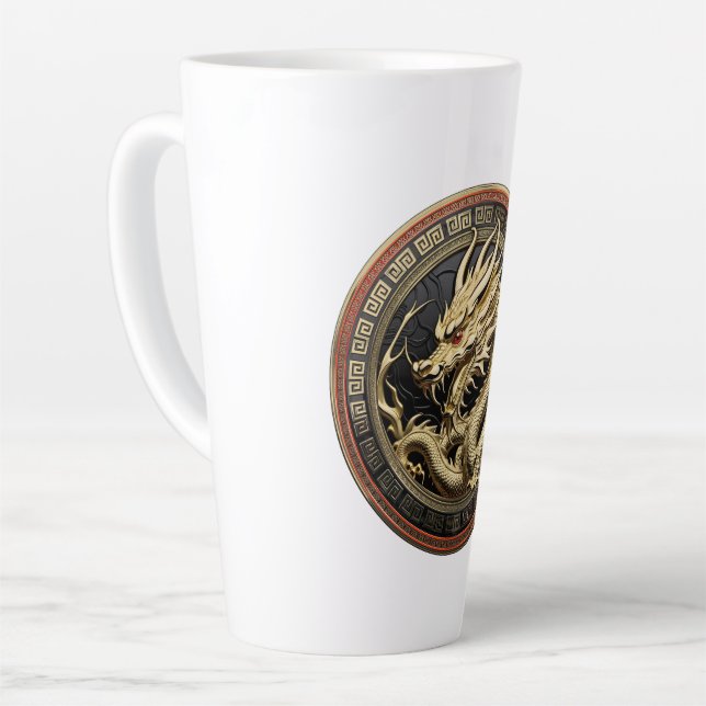 Caneca De Café Latte Gold Sacred Eastern Dragon Medallion (Ângulo esquerdo)