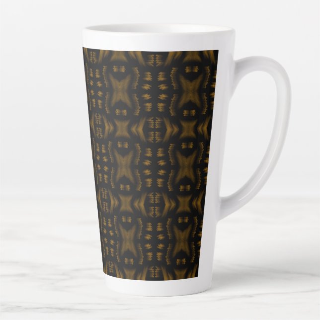 Caneca De Café Latte Golden Obsidian Tribal Ikat Pattern (Direita)