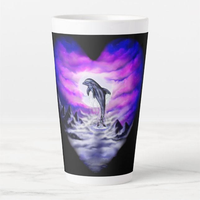 Caneca De Café Latte Golfinho de Lua (Frente)