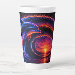 Caneca De Café Latte Golfinho do Oceano do Pôr do Sol