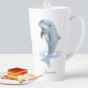 Caneca De Café Latte Golfinho Fofo Moderno, Rótulo e Monograma