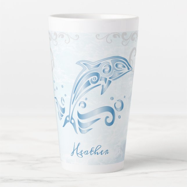 Caneca De Café Latte Golfinho Personalizado Latte Mug Azul (Frente)