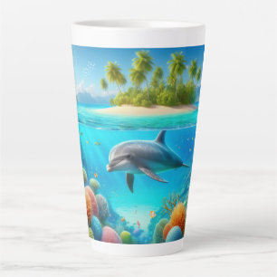 Caneca De Café Latte Golfinho submarino colorido tropical/Havaí
