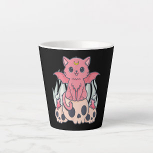 Caneca De Café Latte Gótico Kawaii Pastel Gato e Crânio de Demônio C