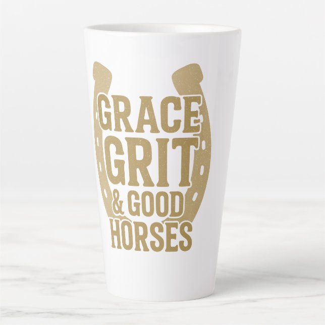 Caneca De Café Latte Grace, Grit & Good Horses Western (Frente)