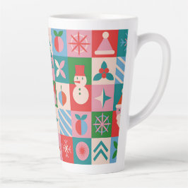 Caneca De Café Latte Grade de Ícones de Natal Coloridos Temáticos