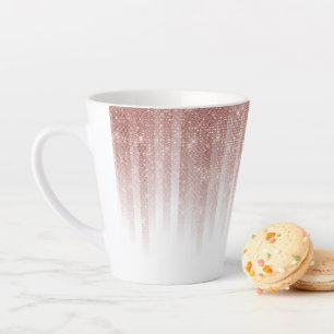 Caneca De Café Latte Gradiente de Glitter Dourado brilhante Rosa com Gl