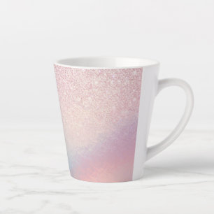 Caneca De Café Latte Gradiente Holográfico Iridescente, Cinza Rosa-Chic